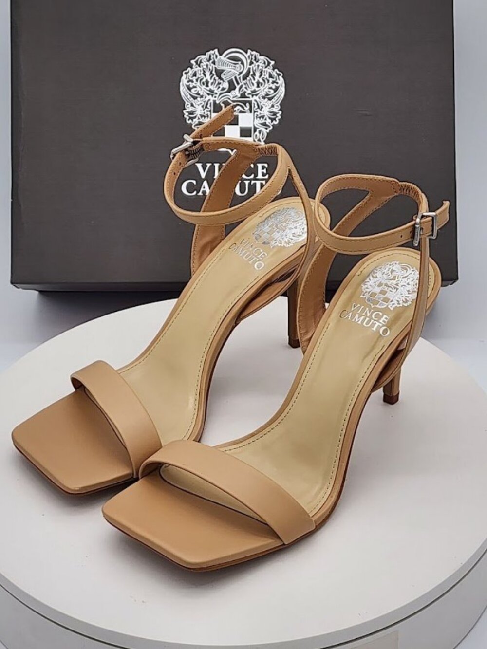 Vince Camuto Saprenda 2 Sandstone Nappa Leather Ankle Strap Heels Size 8.5 M - Picture 6 of 10